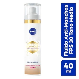 NIVEA Luminous 630 Fluido con Color 3 en 1 Tono Medio (40 ml) - Enriquecido con Ácido Hialurónico y Vitamina E para una Piel Luminosa sin Manchas por Edad, Solares u Hormonales