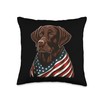 Chocolate Labrador With American Flag Patriotic USA Throw Pillow