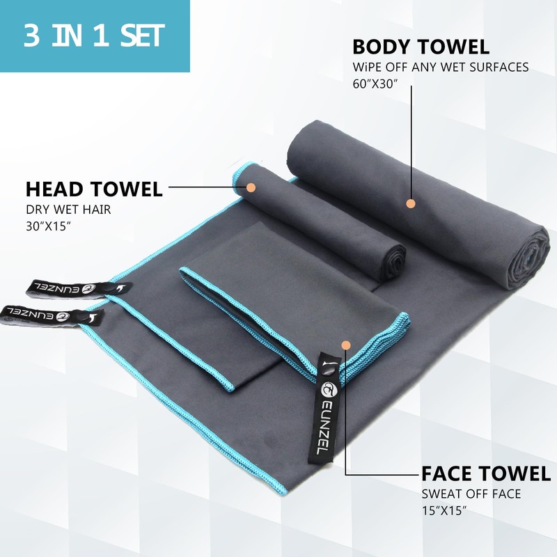 Eunzel Quick Dry Camping Towel, Microfiber Travel Towel 3 Size