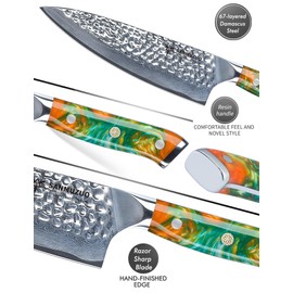 SANMUZUO 8" Chef Knife - Professional Kitchen Knife - Hammered Damascus Steel & Resin Handle - YAO Series