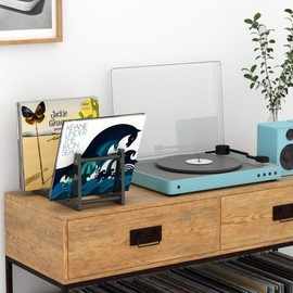 HIIMIEI Vinyl Record Storage, Acyrl Removable Record Stand with 12 Non-Slip Grooves for 50 Vinyl Records LPs Magazine 13.7 x 6.65 x 7.5 Inch Black