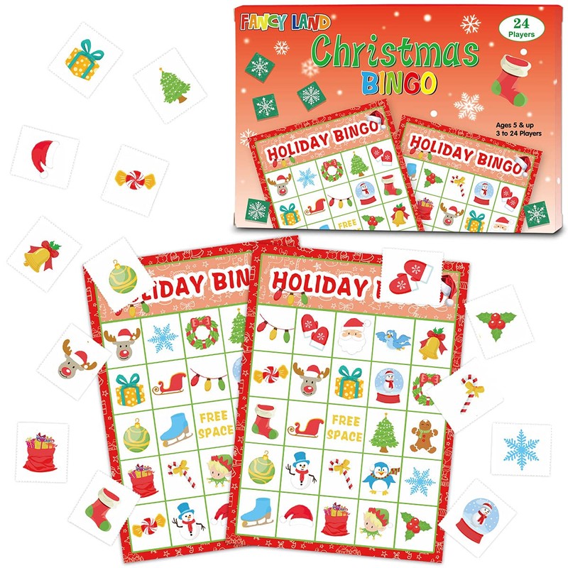 FANCY LAND Christmas Bingo Game for Kids 24 Players Holiday