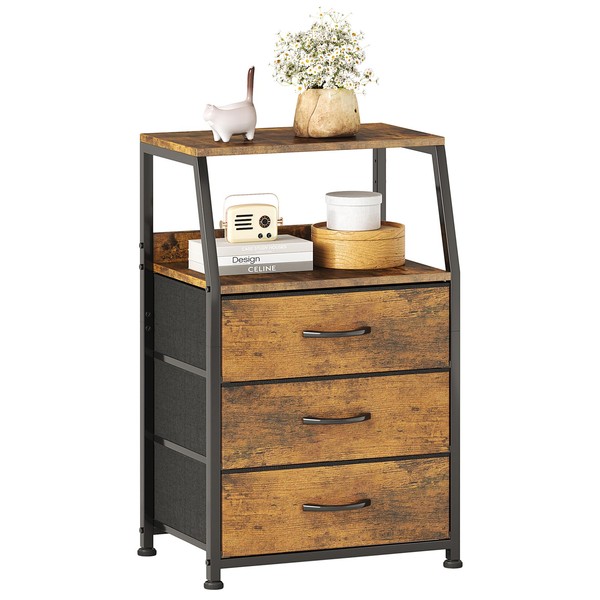 CAIYUN Nightstand for Bedroom, 3 Drawers Dresser, 2-Tier Storage Small