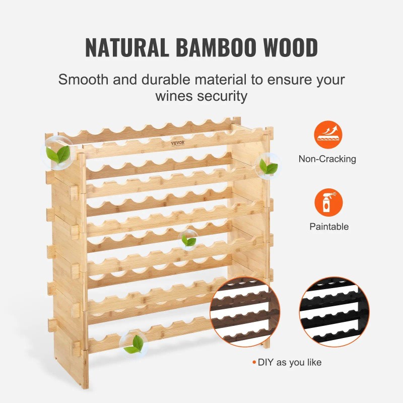 Bamboo Wood 6 Tier 48 Bottle Stackable Wine Rack Display