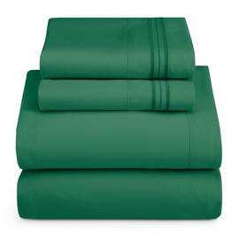 Hearth & Harbor Full Size Sheets - 4 Piece Bed Sheet Set, Hotel Luxury Double Brushed Bed Sheets - Extra Soft Bedding Sheets & Pillowcases, Full, Hunter Green