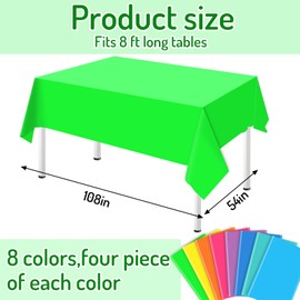 Whaline 32Pcs Neon Color Plastic Tablecloth 8 Fluorescent Colors Rectangle Table Cover Waterproof Table Cloth for Party Decoration Supplies, 54 x 108 Inch