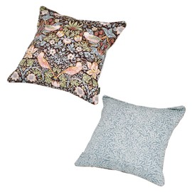 nishikawa PG44350637 Cushion Cover, 17.7 x 17.7 inches (45 x 45 cm), Washable, 100% Cotton, Morris Gallery Strawberry Thief, Zipper, Reversible, Made in Japan, Brown