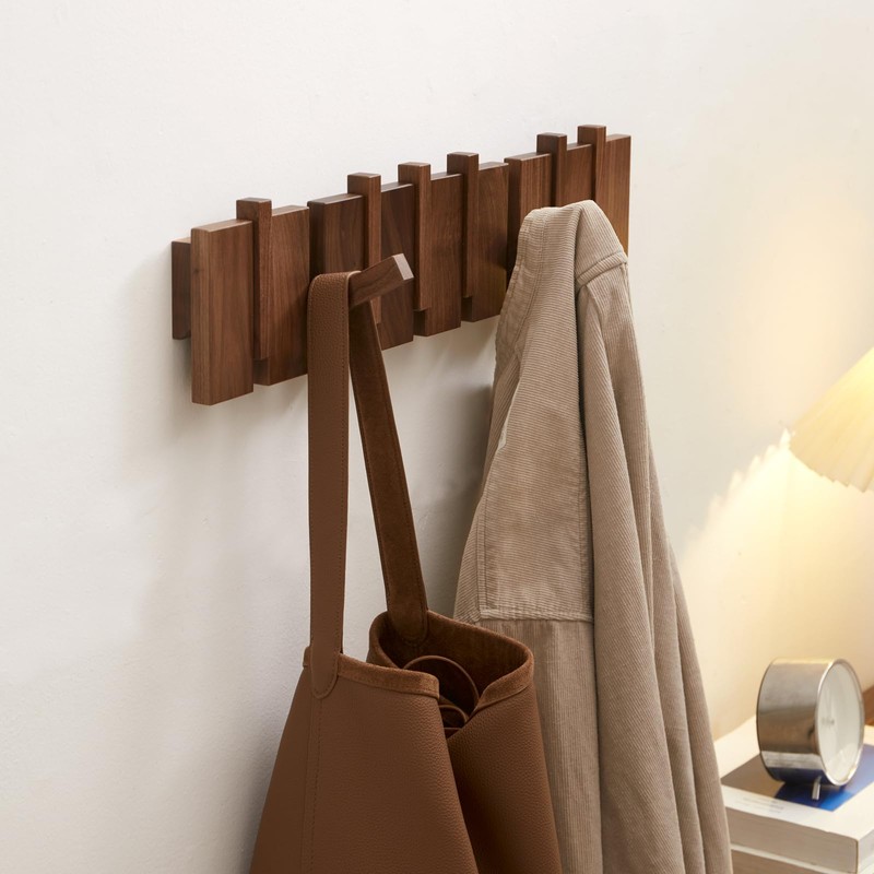QUELLANCE Wood Coat Rack Wall Mount, Coat Hooks Hanger Wall