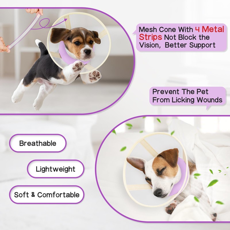 Soft Dog Cone Collar to Stop Licking-Adjustable Comfortable Mesh Recovery