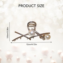 Silver Metal Claw Clips with Pearls - Elegant Large Banana Hair Clips, French Hair Accessories for Women