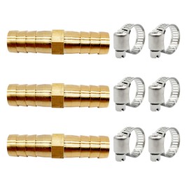 Qancekoo 3/8"(10mm) Hose Repair Kit - Connector Splicer Mender With Brass Fitting - Watertight Straight Barb Connectors and 6 Stainless Steel Pipe Clamps for Water/Fuel/Air