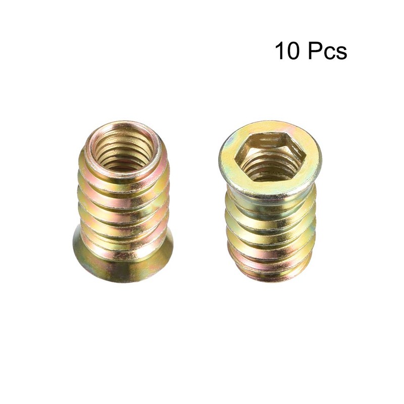sourcing map Wood Furniture M10x25mm Threaded Insert Nuts Interface Hex