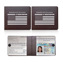 Ziciner Car Registration Insurance Holder, 2Pack Essential Auto Card Document Glove Box Organizer with Velcro Closure, Vehicle Interior Accessories Perfect for Most Car, Truck, SUV (Brown/White Flag)