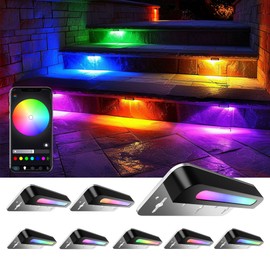ASLONG 8PCS 7 inch RGB LED Hardscape Lighting, Retaining Wall Lights RGB Color Changing & Warm White, Low Voltage LED Landscape Paver Lights Waterproof Outdoor Step Lights for Steps