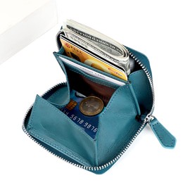 Yocipa Genuine Leather RFID Protection Compak Wallet Small Men's Card Case Multifunctional Mini Coin Purse Women's Leather Coin Case Popular, blue