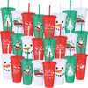 Umigy 24 Pcs Christmas Cups - 24 oz Reusable Plastic Cups with Lids and Straws, Festive Christmas Cup Set for Coffee, Wine, Hot and Cold Drinks, Christmas Decoration Party - Assorted Styles