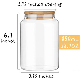 Custde Glass Jar with Lid, 28.7 FL oz Airtight Glass Storage Jar Glass Food Storage Containers for Kitchen Counter, Pantry, Decorative Jar for Coffee, Sugar, Candy Jar Cute Jar (Bamboo 28.7 FL OZ)