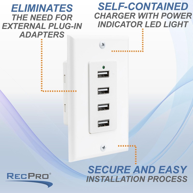 RecPro RV Wall Mount USB Charger with Wall Plate |