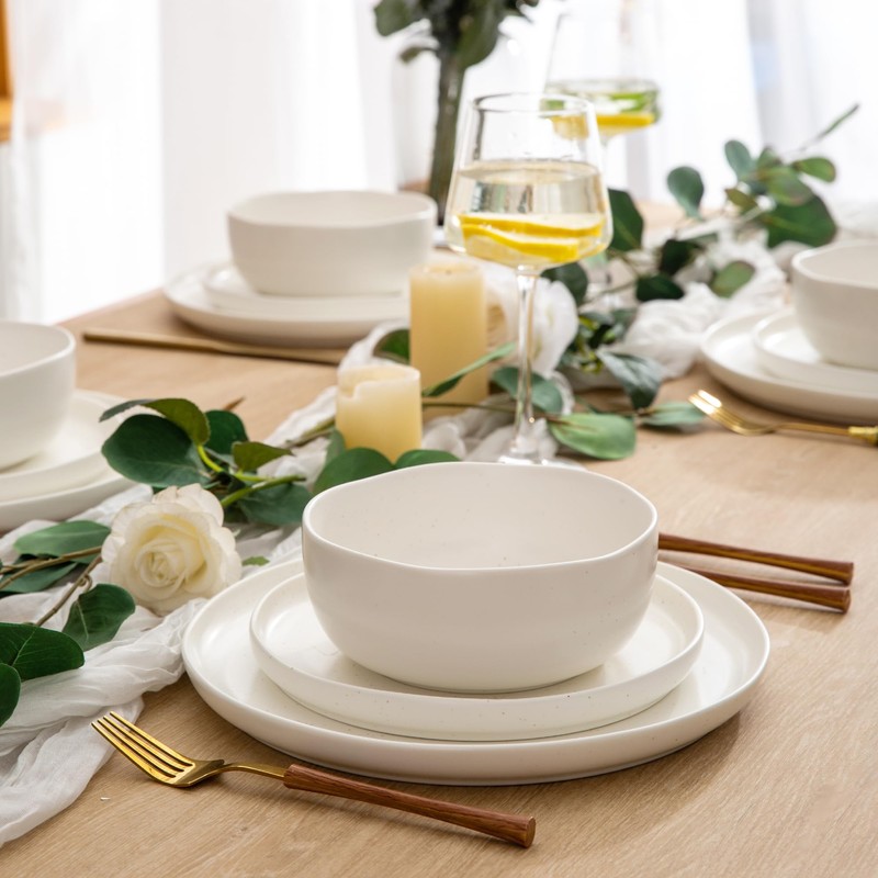 AmorArc Ceramic Dinnerware Sets, Wavy Rim Stoneware Plates and Bowls