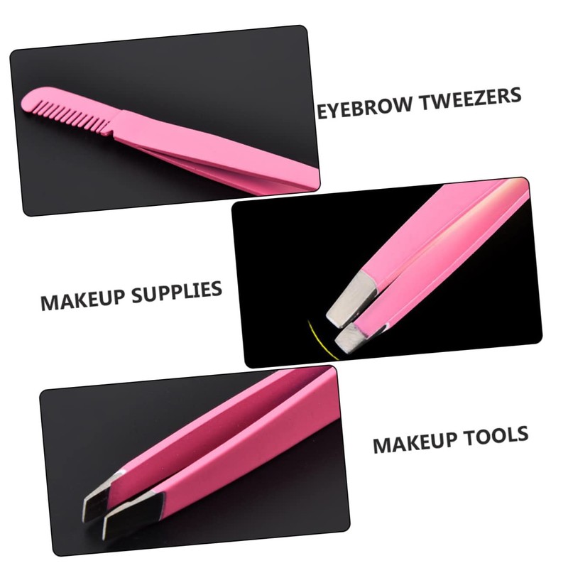 FOMIYES 4pcs Eyebrow Tweezers Stainless Steel Diagonal Tweezers Comb for