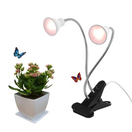 Dommia LED Plant Light for Indoor Plants, Dual Head Desk Clamp Lamp with Swivel 360 Degree Flexible Gooseneck and One Switch, Warmwhite Comfortable Light Growing Lamp for Home and Office Indoor Plants
