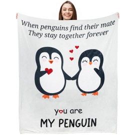 Lemicin Penguin Gift Throw Blanket - Gifts for Him Her Valentines Blanket for Girlfriend Boyfriend for Wife Husband Romantic Wedding Presents for Couple 51 x 59 Inch