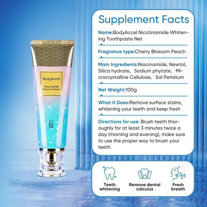 BodyAccel Whitening Toothpaste, Free of Fluoride, Nicotinamide, Anti plaque, Oral