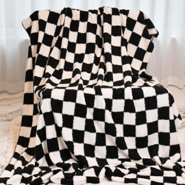 DREAMLANDING Checkerboard Checkered Blanket Grid Chessboard Gingham Throw Blanket Fuzzy Fluffy Cozy Thick Warm Soft Microfiber Plaid Blanket for Home Decor Bed Sofa Couch (Black Plaid, 127 * 152cm)