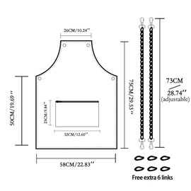 MIKI WELL PU Leather Waterproof Aprons Cross-Back Adjustable With Pockets Hair Salon Work Apron for Hair Stylist Super Light (Black long)