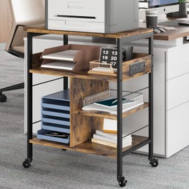 GAOMON Printer Stand, Large Printer Table with Power Outlets and USB Ports, Mobile Printer Stand, 4 Tier Rolling Printer Cart with Wheels for Desktop CPU, Home Office Living Room, Rustic Brown