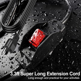 3.3ft Extension Cord with Led Switch, WeatherProof Extension Power Cord with OnOff Switch, Heavy Duty 125/250v 1875W Grounded Outlet 3 Prong Plug with Safety Cover for In/Outdoor Electrical Appliances