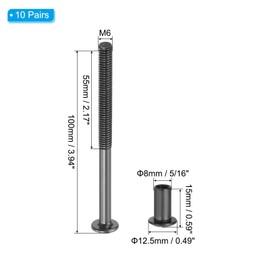 PATIKIL 10 Set Hex Chicago Screws, Metric Hex Drive Socket Cap 6 x 100 mm Bolts and 6 x 15 mm Nuts Binding Screw Posts for Scrapbook Leather Belt Album Furniture Repair, Black