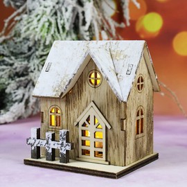 Wooden LED Christmas House Illuminated Wooden House: 2 Pieces Christmas Village Houses Winter Village Christmas Town with Lighting Christmas Table Decoration Miniature House Decoration Xmas Decoration