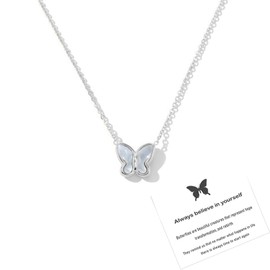 Butterfly Necklaces For Women, Cute Mother Of Pearl Pendant 18k Gold-Plated Butterfly Choke Lover Necklace Dianty Jewelry Trendy Gifts (Silver)