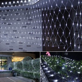 Oopswow 9.8ft x 6.6ft 192 LED Christmas Net Lights,8 Modes 30V Low Voltage Mesh Fairy String Lights for Christmas Trees, Bushes, Wedding, Garden, Outdoor Decorations (Cool White)