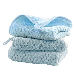 Cleaning Towel for Home Bathroom Kitchen Cleaning Cloth, Coral Fleece, Soft Towel, Quick Drying Towel, Dish Towel, Wash Cloth, 9.8 x 9.8 inches (25 x 25 cm), 3 Pieces, Blue