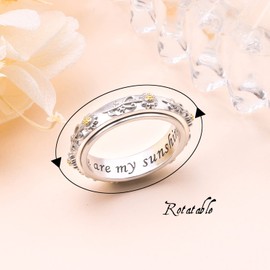 Daisy Anxiety Ring Sterling Silver Spinner Rings You Are My Sunshine Flower Fidget Ring ADHD Stress Relieving Ring for Women
