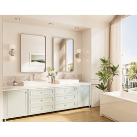 TokeShimi 24x32 Brushed Nickel Bathroom Wall Mirror Vanity Metal Frame Round Corner Rectangular for Home Decor Living Room Entryway (Horizontal/Vertical)