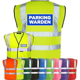 Corporate Togs PARKING WARDEN Printed Hi-Vis Reflective Vest - High Visibility Vest with Reflective Bands & Braces, Fully EN471 Health & Safety Compliant Gear | Safety Accessory