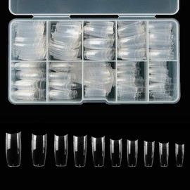 French Acrylic False Nail Tips, 500PCS Fake Nail Shape Artificial False Nails Tips 10 Sizes with Case for Nail Art Salons and Home DIY (Clear)