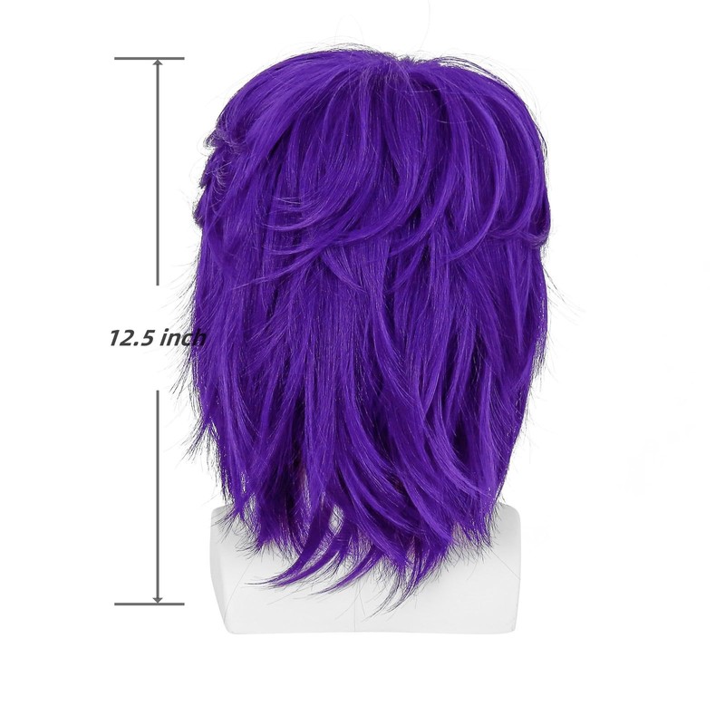 incohair Short Purple Wig for Men Natural Wavy Synthetic Heat