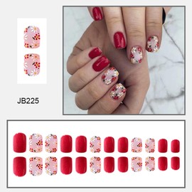 Vopintpy Red White Daisy Flower Press on Nails Short Square Fake Nails with Glue on Nails Glossy Solid Color Acrylic Nails Reusable Full Cover Stick on Nails for Women Girls