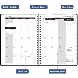 Planner 2025-2026 for Women & Men, Weekly and Monthly Calendar Notebook (July 2025 - June 2026), Hardcover Spiral Bound School Teacher Student Planner with Tabs, Inner Pocket, A5 (6.3" x 8.5") - Black