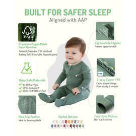 HAPIU Rayon from Bamboo Baby Footed Pajamas, 2 Way Zipper YKK, Footie for Baby Boy Girls, Newborn-24 Months, 3-Pack,Moonlight Blue & Dark Forest Green & Dark Grey,0-3 Months