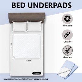 Reusable Bed Underpad - Machine Washable & Dryable, Waterproof, Extra-Absorbent, Personal Care & Hospital Rated Under Pad (Pack of 2, Blue, 30x36)