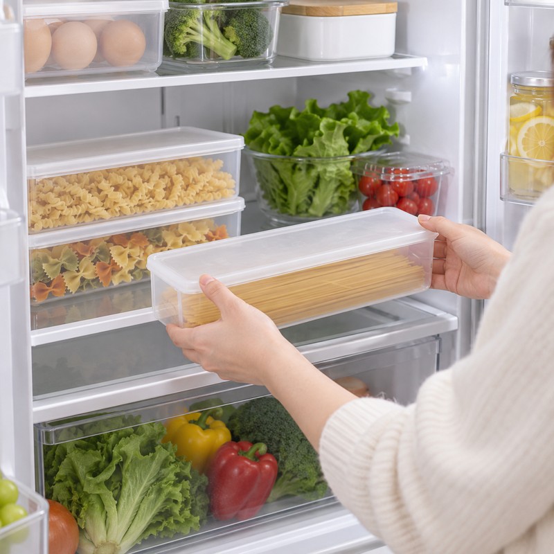 Clear Food Storage Containers for Refrigerator Organization – 4-Piece Long