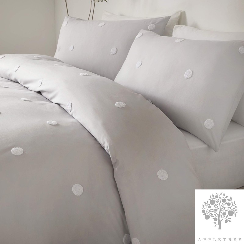 Appletree Dot Garden 100% Cotton Duvet Cover Set, Silver with