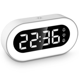Digitaler Wecker, LED Digitaluhr, Nachttischuhr mit Schlummermustern, regelbarer Helligkeit und Lautstärke, 12/24 Std, 18 Klingeltöne, USB Wiederaufladbar, Wecker mit Nachtlicht für Senioren, Kinder