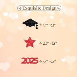 120pcs 2025 Graduation Confetti, Class of 2025 Confetti, Congrats Grad Paper Scatter, Black&Red Glitter Graduation Cap Table Scatter, Senior High School College Grad Party Decoration
