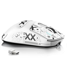 MAMBASNAKE Attack SHAKR X3MAX Wireless Gaming Mouse,PixArt PAW3950 42000 DPI,49g Ultralight Tri-Mode(BT5.4/2.4GHz/Wired), 1K Polling Rate Programmable Computer Mice for PC/MAC/Win - White&Tape